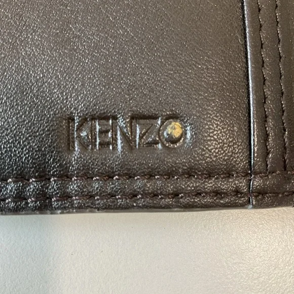 Vintage New Kenzo Leather Wallet Clutch Kiss Lock Coin Purse Brown Boho Retro - Picture 9 of 12